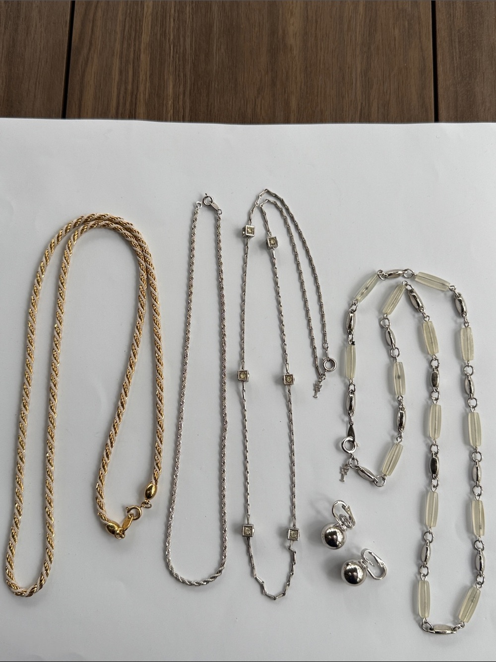 Vintage Crown Trifari Lot of 4 Necklaces & Pair Sliver tone Ball Clipon Earrings